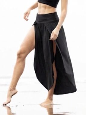 NABRUK Black Loto Pants Fold Over Front Slits Harem Flowy Yoga Boho Medium Large